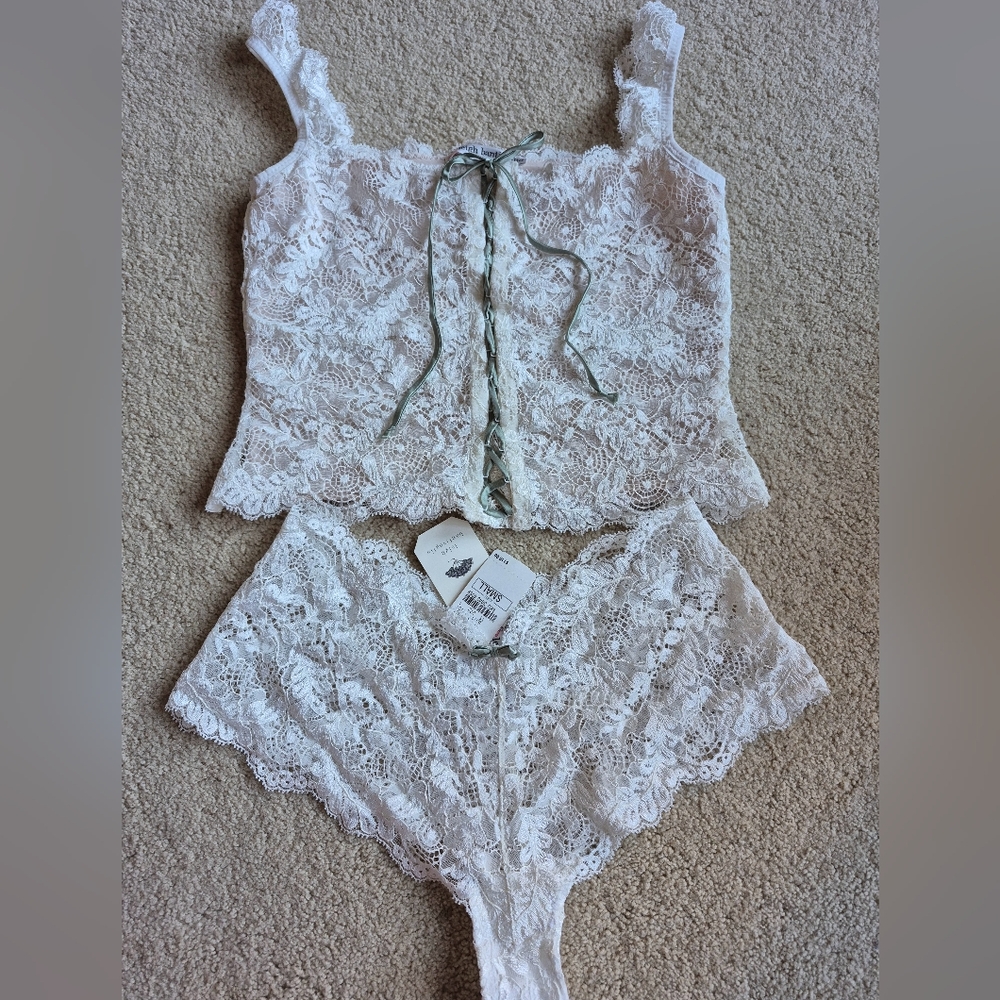 NWT Vintage Leigh Bantivoglio Soft White French Lace Corset Camisole Set Size S